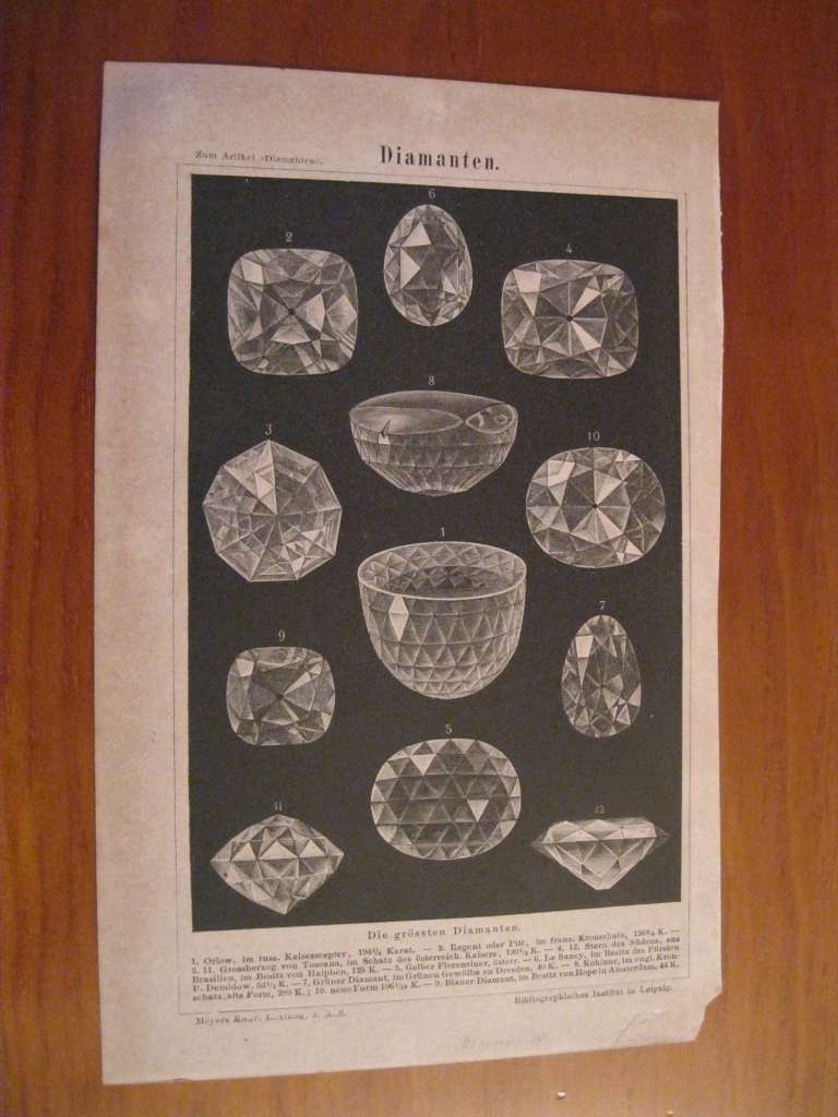 Diferentes tallas y formas de piedras preciosas, circa 1875. Autor anónimo